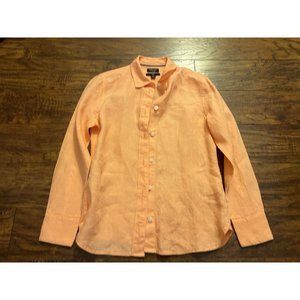 Baird Mcnutt J Crew 00 Slim Orange coral Button Up Linen Blouse Shirt